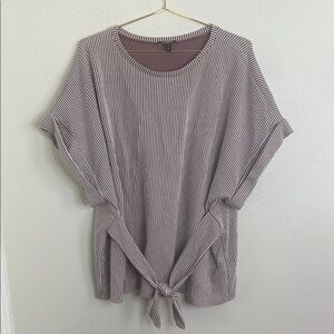 Express Mauve and White Striped Tie-Front Tee